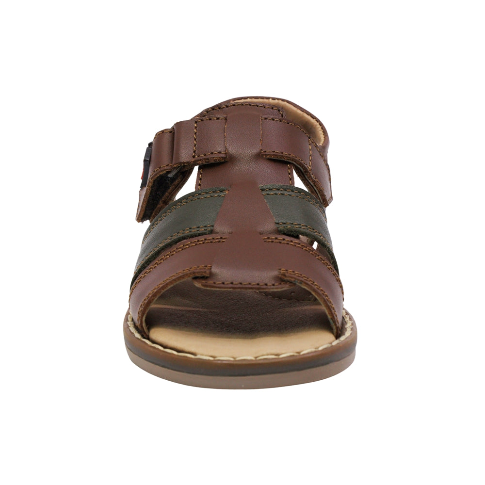 SANDALIA AUDAZ PARA NIÑO COLOR CAFÉ CLARO DE PIEL TETRIS CON TIRA DE CONTACTO