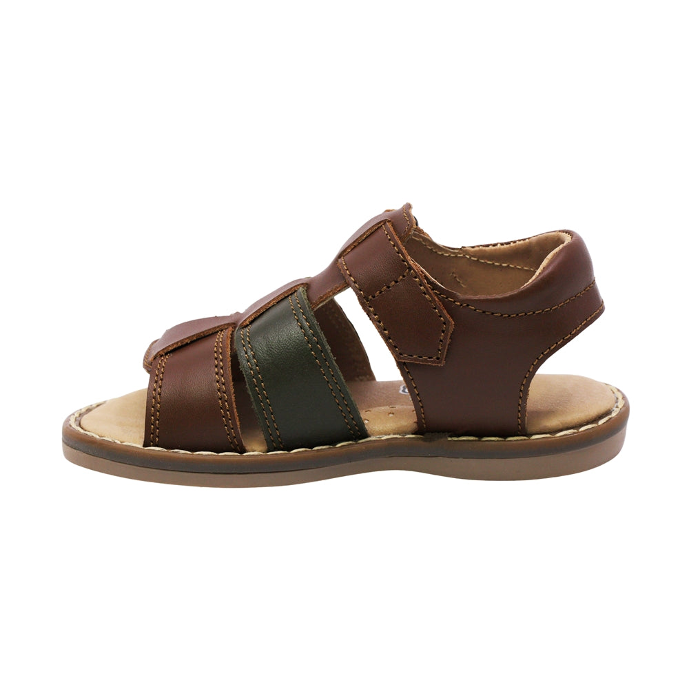 SANDALIA AUDAZ PARA NIÑO COLOR CAFÉ CLARO DE PIEL TETRIS CON TIRA DE CONTACTO
