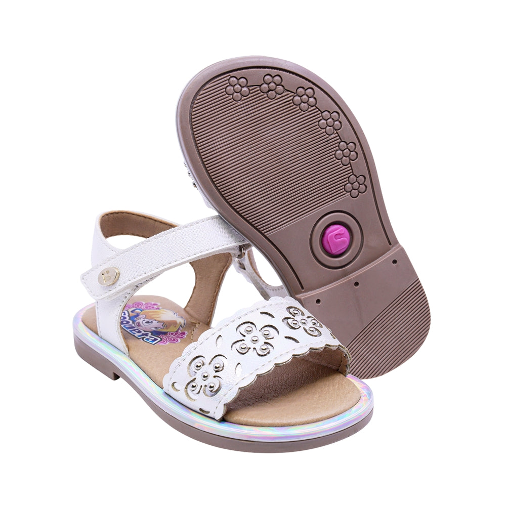 SANDALIA COQUETA PARA NIÑA COLOR PERLA DE SINTÉTICO YALTZA CON HEBILLA