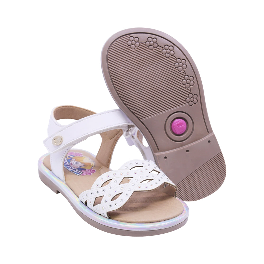 SANDALIA COQUETA PARA NIÑA COLOR BEIGE DE SINTÉTICO YALTZA CON TIRA DE CONTACTO