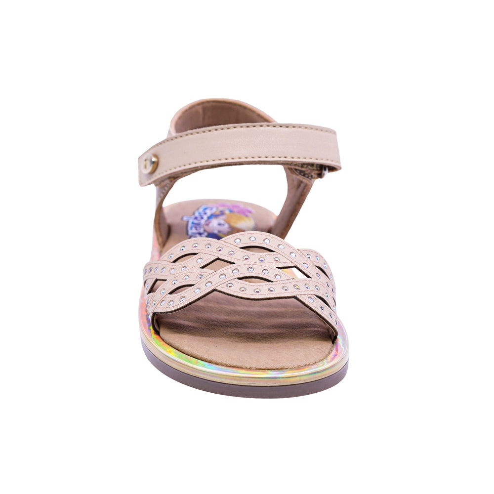 SANDALIA COQUETA PARA NIÑA COLOR BEIGE DE SINTÉTICO YALTZA CON TIRA DE CONTACTO