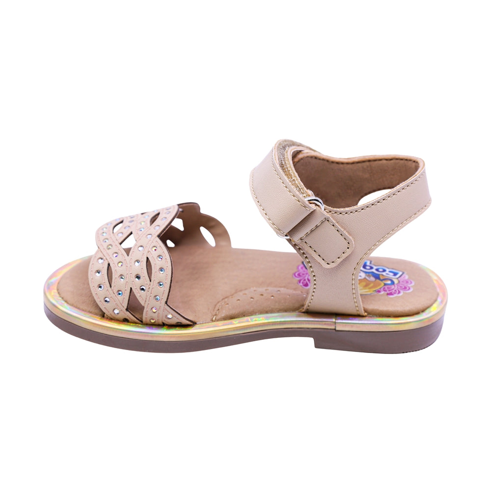SANDALIA COQUETA PARA NIÑA COLOR BEIGE DE SINTÉTICO YALTZA CON TIRA DE CONTACTO