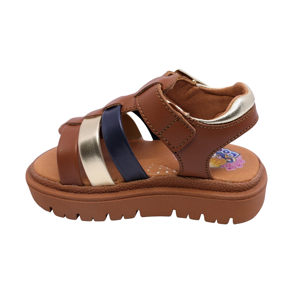 SANDALIA COQUETA PARA NIÑA COLOR MIEL DE PIEL TOMASA CON HEBILLA
