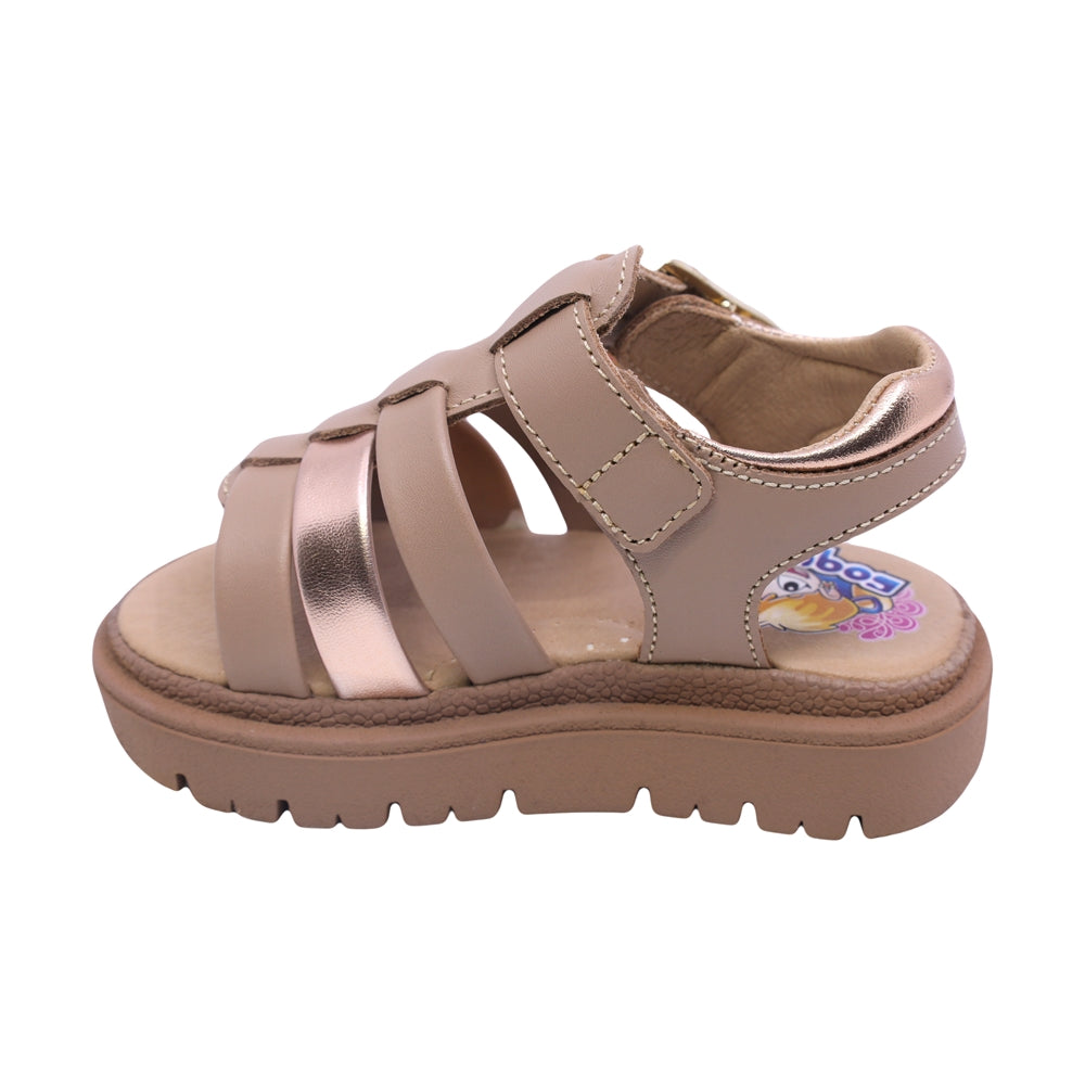 SANDALIA COQUETA PARA NIÑA COLOR ARENA DE PIEL TOMASA CON HEBILLA