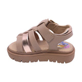 SANDALIA COQUETA PARA NIÑA COLOR ARENA DE PIEL TOMASA CON HEBILLA