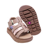 SANDALIA COQUETA PARA NIÑA COLOR ARENA DE PIEL TOMASA CON HEBILLA