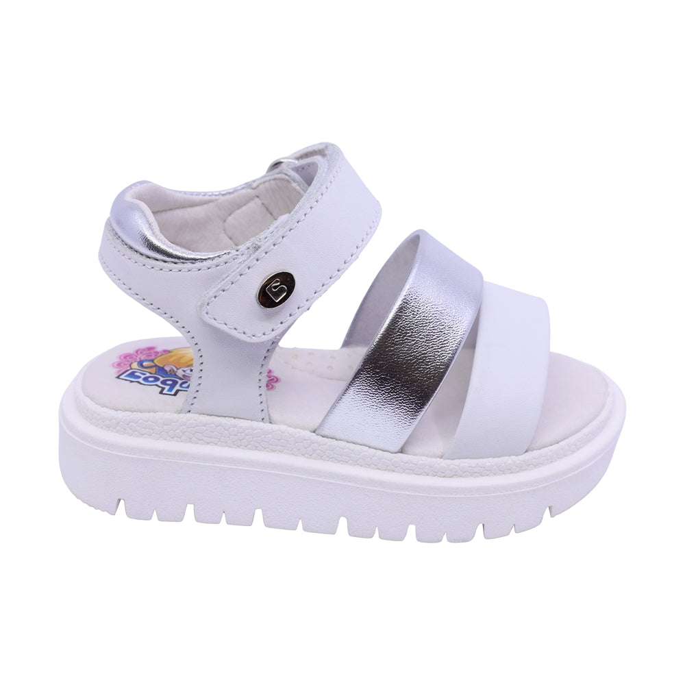SANDALIA COQUETA PARA NIÑA COLOR BLANCO DE PIEL TOMASA CON TIRA DE CONTACTO
