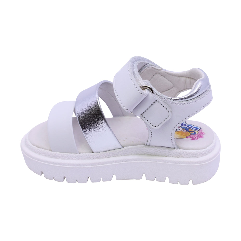 SANDALIA COQUETA PARA NIÑA COLOR BLANCO DE PIEL TOMASA CON TIRA DE CONTACTO