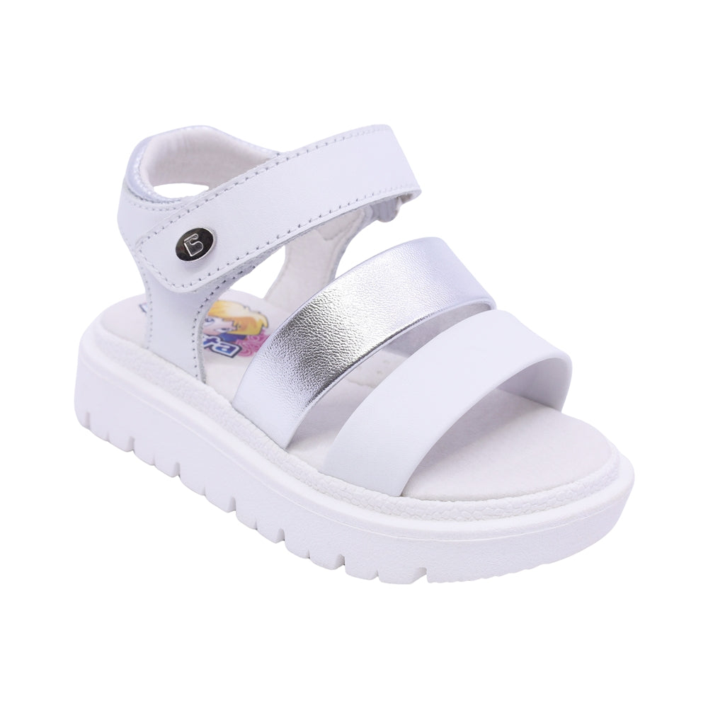 SANDALIA COQUETA PARA NIÑA COLOR BLANCO DE PIEL TOMASA CON TIRA DE CONTACTO