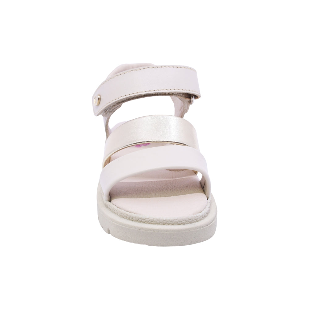 SANDALIA COQUETA PARA NIÑA COLOR BEIGE DE PIEL TOMASA CON TIRA DE CONTACTO