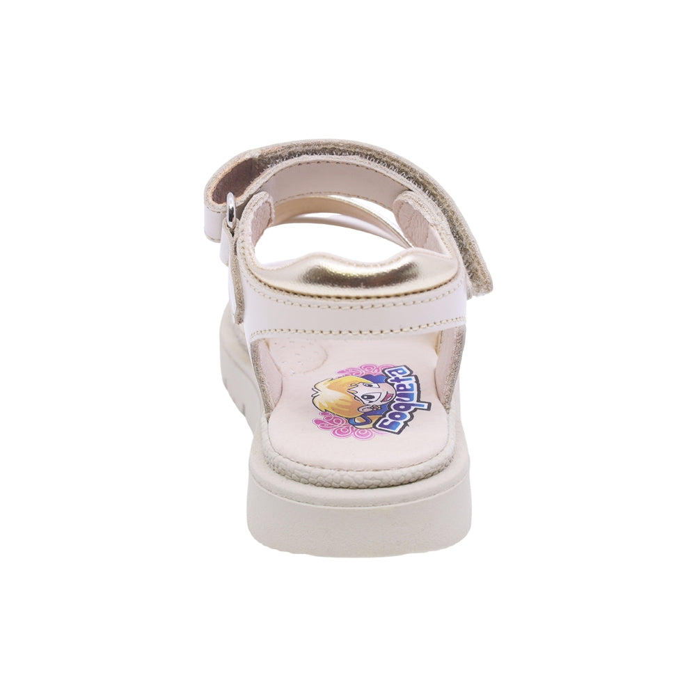 SANDALIA COQUETA PARA NIÑA COLOR BEIGE DE PIEL TOMASA CON TIRA DE CONTACTO