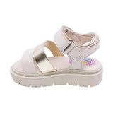 SANDALIA COQUETA PARA NIÑA COLOR BEIGE DE PIEL TOMASA CON TIRA DE CONTACTO