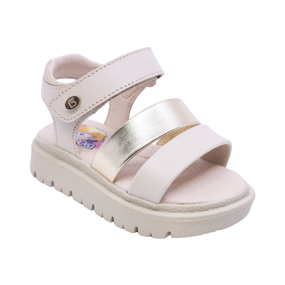 SANDALIA COQUETA PARA NIÑA COLOR BEIGE DE PIEL TOMASA CON TIRA DE CONTACTO
