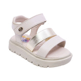 SANDALIA COQUETA PARA NIÑA COLOR BEIGE DE PIEL TOMASA CON TIRA DE CONTACTO