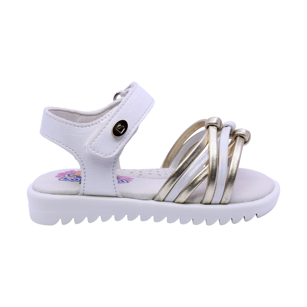 SANDALIA COQUETA PARA NIÑA COLOR PERLA DE SINTÉTICO REBECA CON TIRA DE CONTACTO