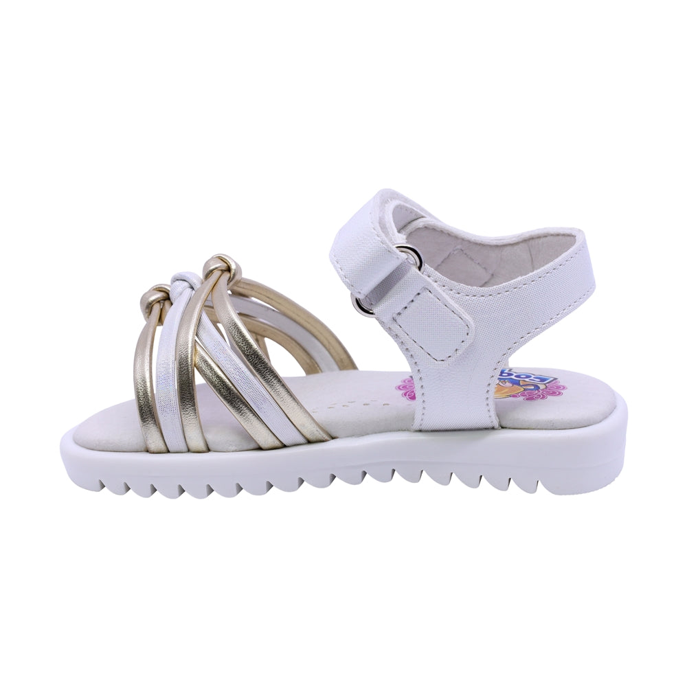 SANDALIA COQUETA PARA NIÑA COLOR PERLA DE SINTÉTICO REBECA CON TIRA DE CONTACTO