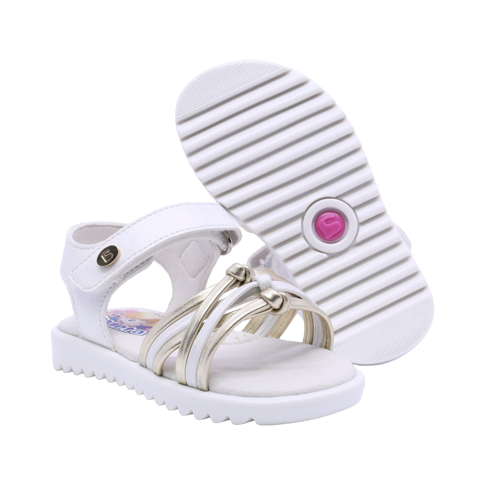 SANDALIA COQUETA PARA NIÑA COLOR PERLA DE SINTÉTICO REBECA CON TIRA DE CONTACTO