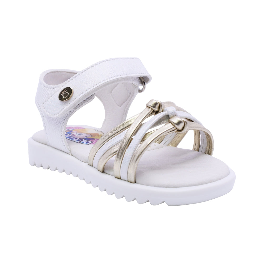 SANDALIA COQUETA PARA NIÑA COLOR PERLA DE SINTÉTICO REBECA CON TIRA DE CONTACTO