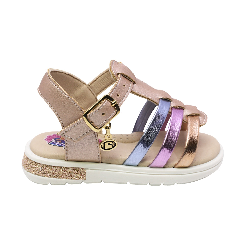 SANDALIA COQUETA PARA NIÑA COLOR ORO ROSADO DE SINTÉTICO SOFI CON HEBILLA