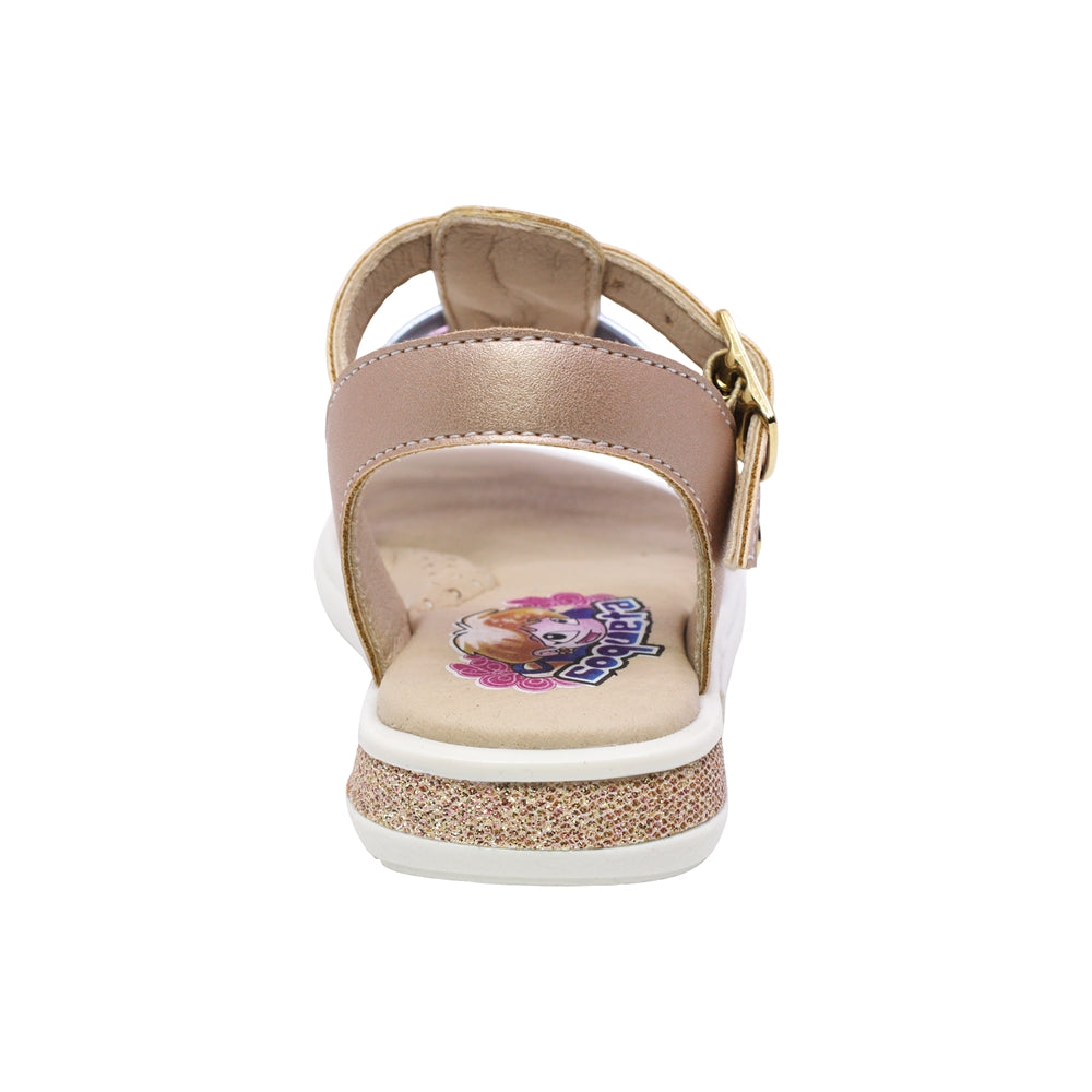 SANDALIA COQUETA PARA NIÑA COLOR ORO ROSADO DE SINTÉTICO SOFI CON HEBILLA