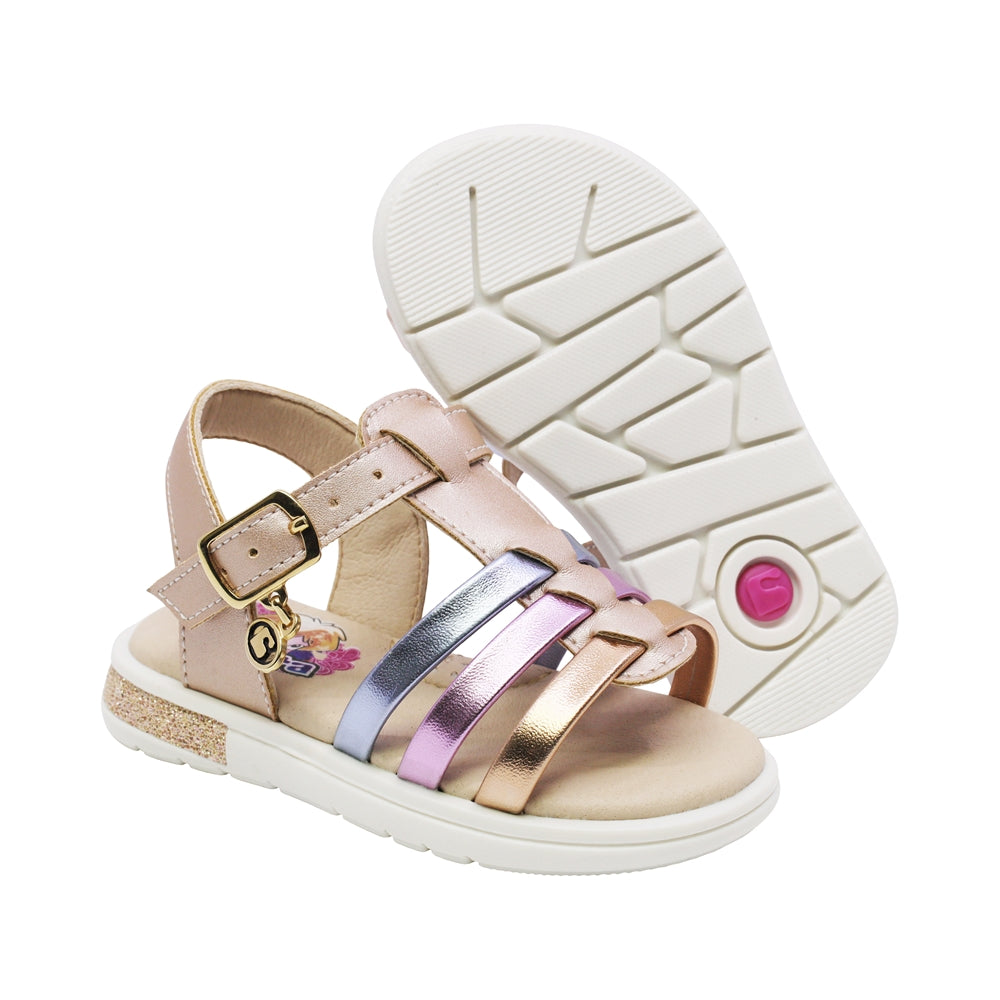 SANDALIA COQUETA PARA NIÑA COLOR ORO ROSADO DE SINTÉTICO SOFI CON HEBILLA