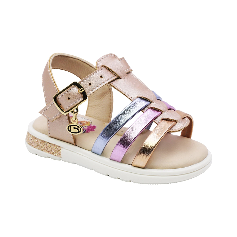 SANDALIA COQUETA PARA NIÑA COLOR ORO ROSADO DE SINTÉTICO SOFI CON HEBILLA