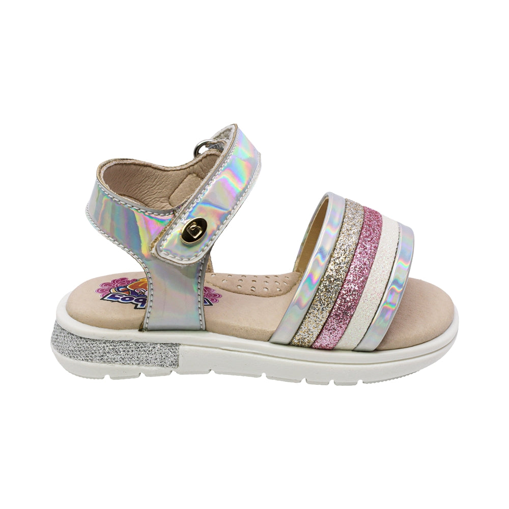 SANDALIA COQUETA PARA NIÑA COLOR PLATA DE SINTÉTICO SOFI CON TIRA DE CONTACTO