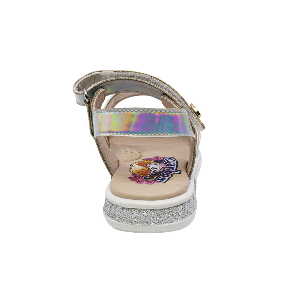 SANDALIA COQUETA PARA NIÑA COLOR PLATA DE SINTÉTICO SOFI CON TIRA DE CONTACTO