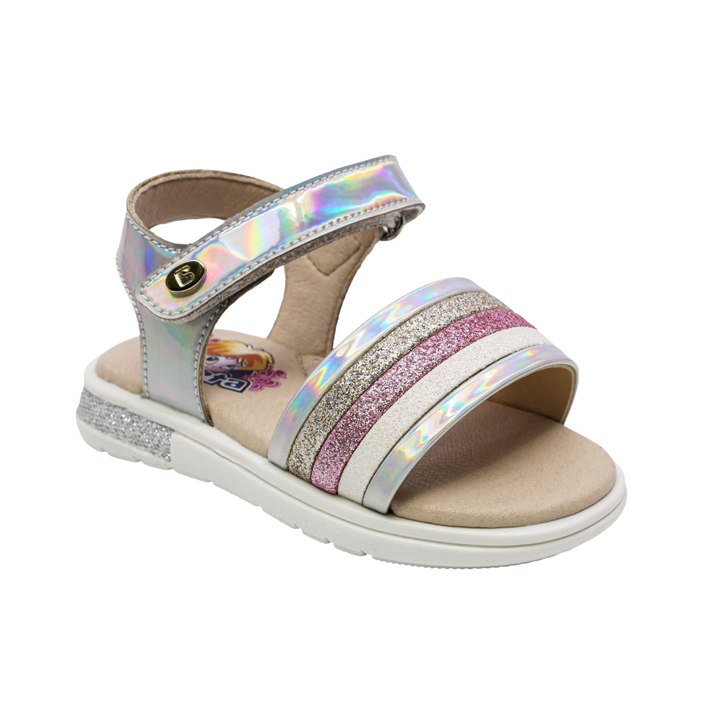 SANDALIA COQUETA PARA NIÑA COLOR PLATA DE SINTÉTICO SOFI CON TIRA DE CONTACTO