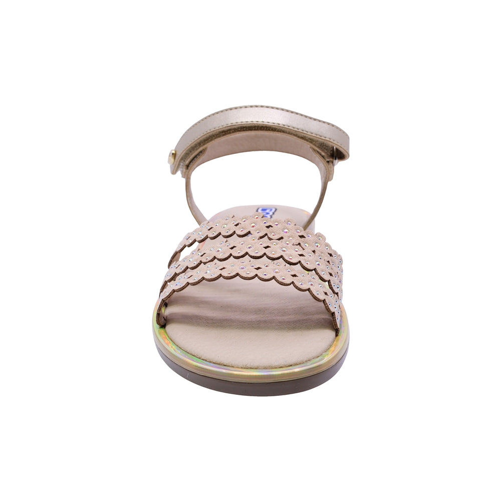SANDALIA COQUETA PARA NIÑA COLOR ORO ROSADO DE SINTÉTICO YALTZA CON TIRA DE CONTACTO