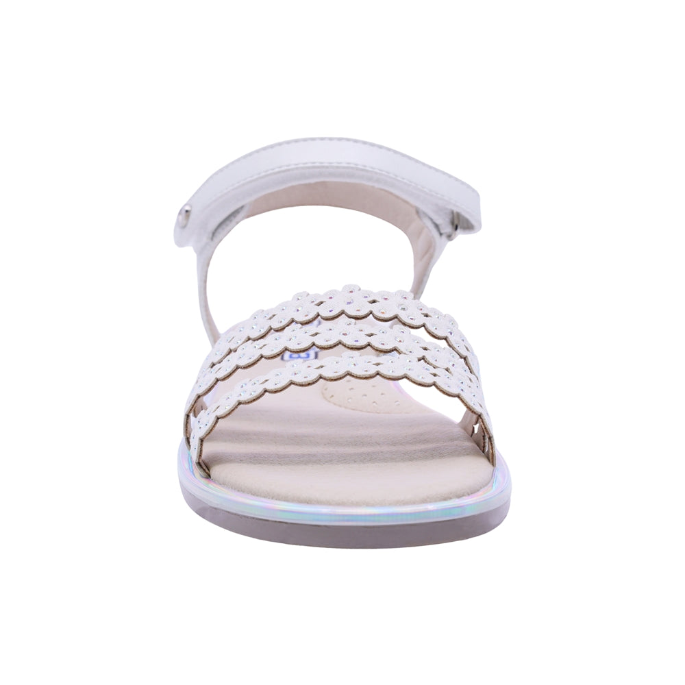 SANDALIA COQUETA PARA NIÑA COLOR PERLA DE SINTÉTICO YALTZA CON TIRA DE CONTACTO