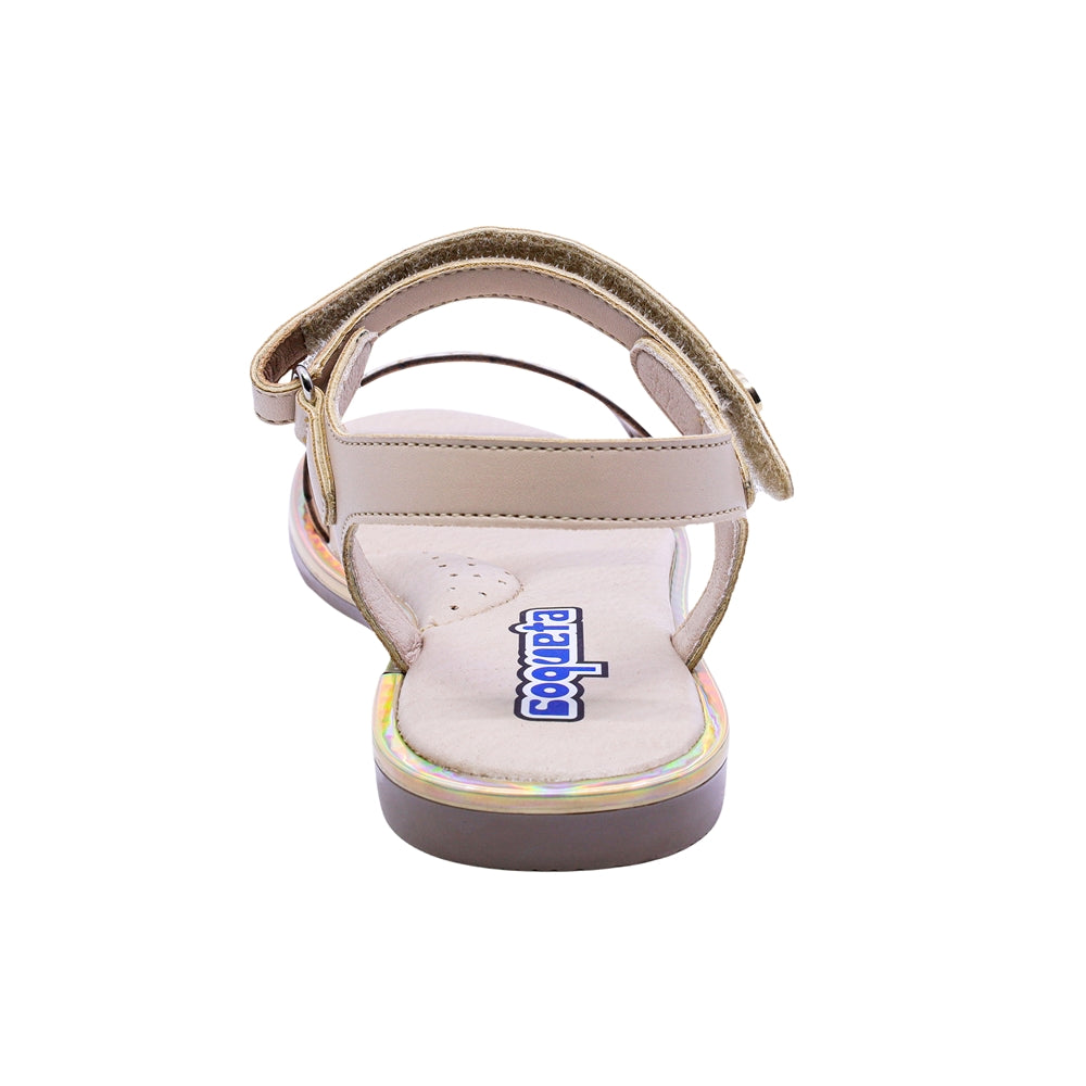SANDALIA COQUETA PARA NIÑA COLOR BEIGE DE SINTÉTICO YALTZA CON TIRA DE CONTACTO