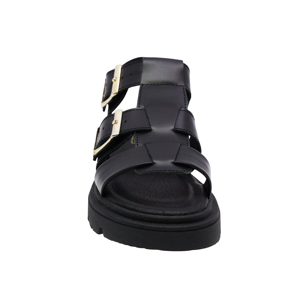 SANDALIA COQUETA PARA NIÑA COLOR NEGRO DE PIEL TOMASA CON HEBILLA