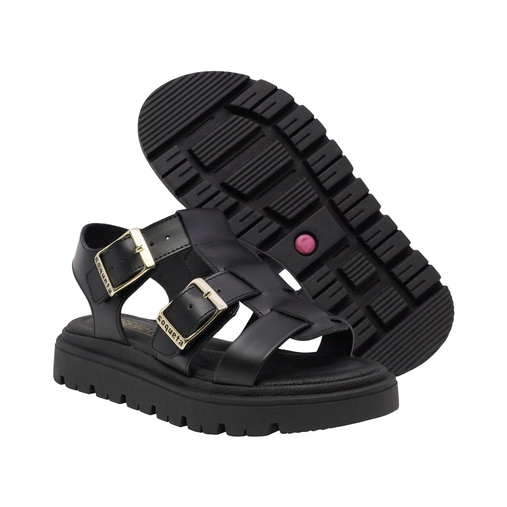 SANDALIA COQUETA PARA NIÑA COLOR NEGRO DE PIEL TOMASA CON HEBILLA