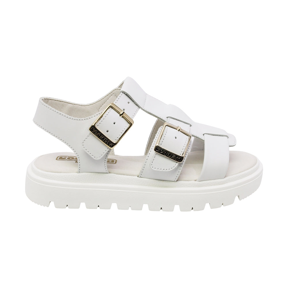 SANDALIA COQUETA PARA NIÑA COLOR BLANCO DE PIEL TOMASA CON HEBILLA