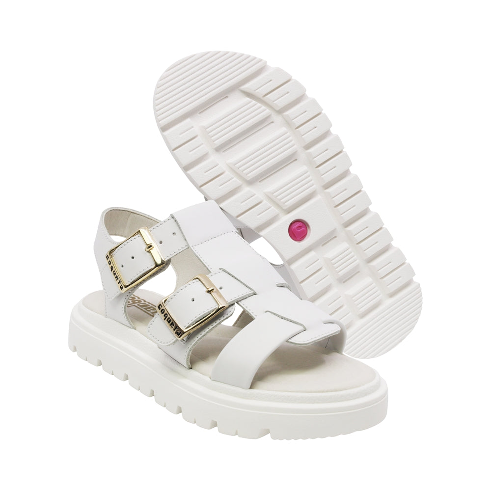 SANDALIA COQUETA PARA NIÑA COLOR BLANCO DE PIEL TOMASA CON HEBILLA