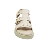 SANDALIA COQUETA PARA NIÑA COLOR BEIGE DE PIEL TOMASA CON HEBILLA