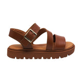 SANDALIA COQUETA PARA NIÑA COLOR MIEL DE PIEL TOMASA CON HEBILLA