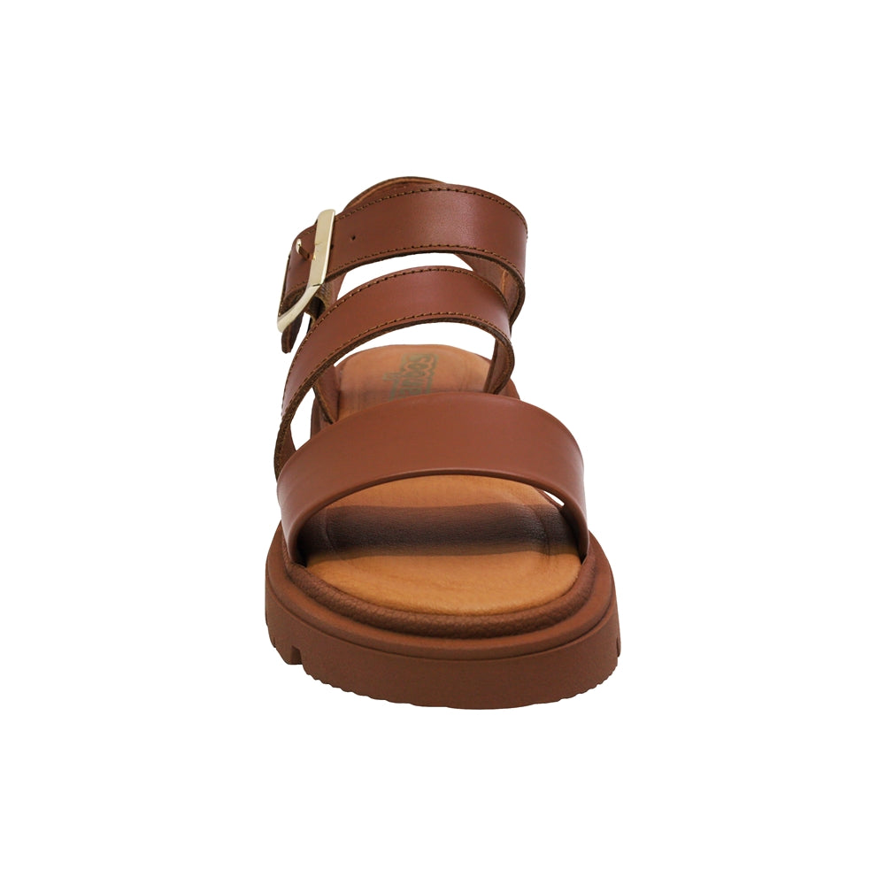 SANDALIA COQUETA PARA NIÑA COLOR MIEL DE PIEL TOMASA CON HEBILLA