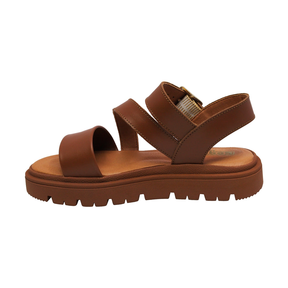 SANDALIA COQUETA PARA NIÑA COLOR MIEL DE PIEL TOMASA CON HEBILLA