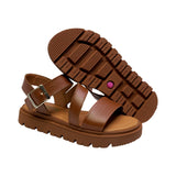 SANDALIA COQUETA PARA NIÑA COLOR MIEL DE PIEL TOMASA CON HEBILLA