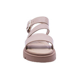 SANDALIA COQUETA PARA NIÑA COLOR ARENA DE PIEL TOMASA CON HEBILLA