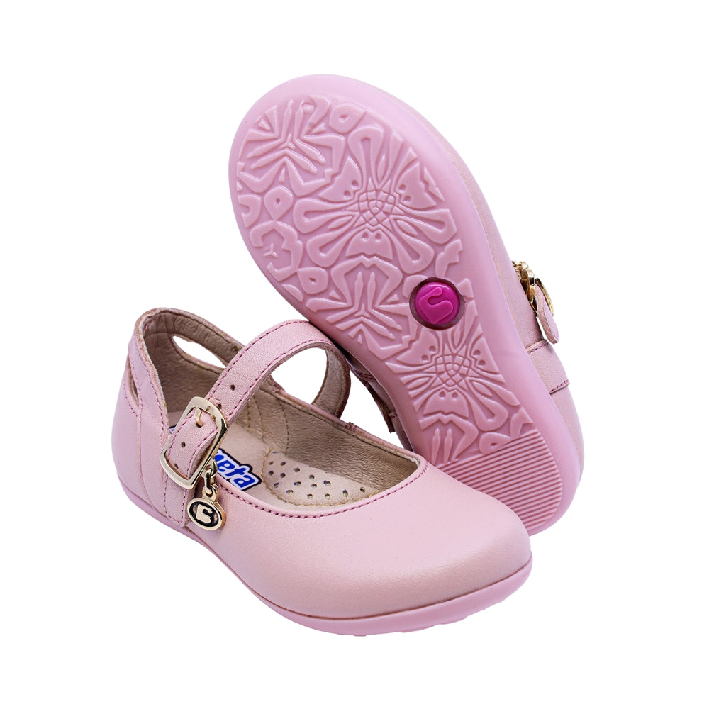 BALERINA COQUETA PARA NIÑA COLOR ROSA DE PIEL ELISA CON HEBILLA