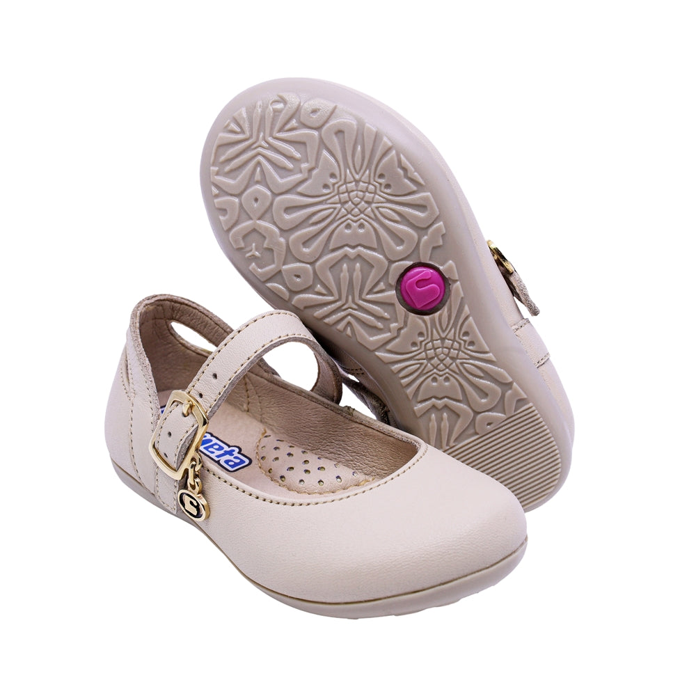 BALERINA COQUETA PARA NIÑA COLOR BEIGE DE PIEL ELISA CON HEBILLA