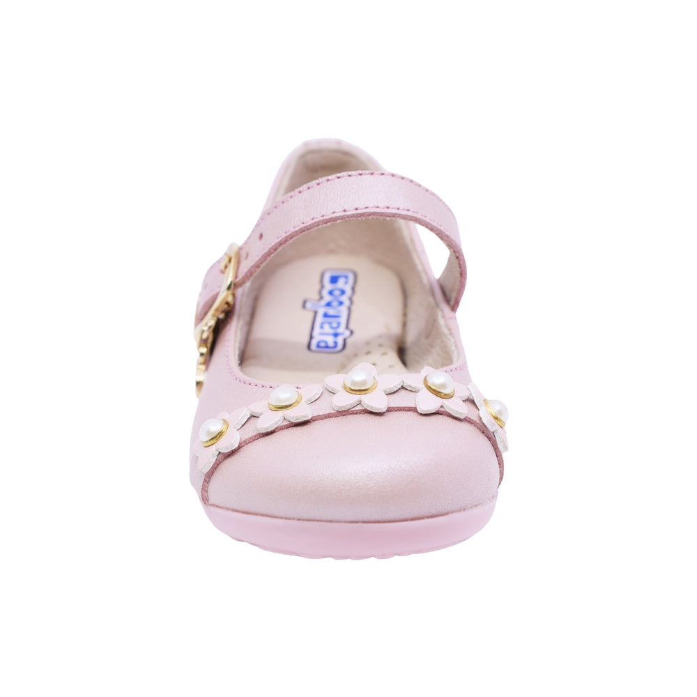 BALERINA COQUETA PARA NIÑA COLOR ROSA DE PIEL ELISA CON HEBILLA