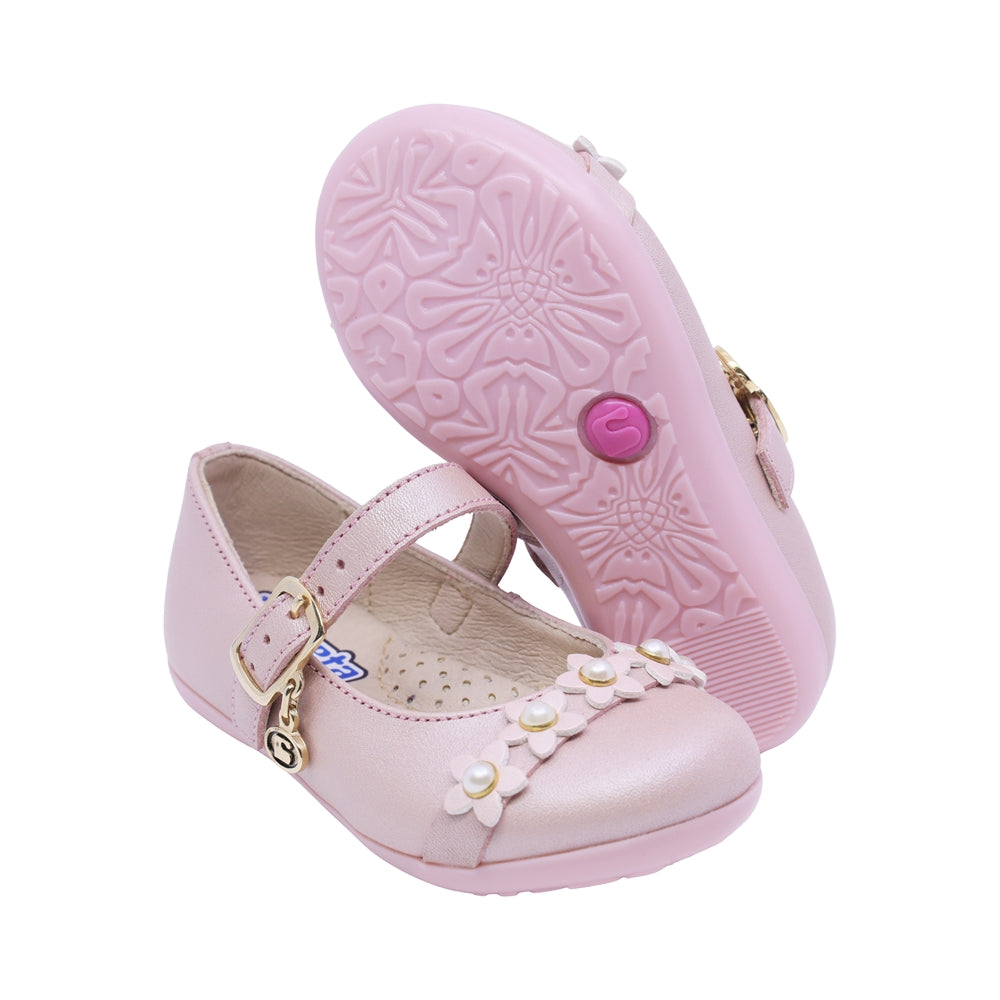 BALERINA COQUETA PARA NIÑA COLOR ROSA DE PIEL ELISA CON HEBILLA