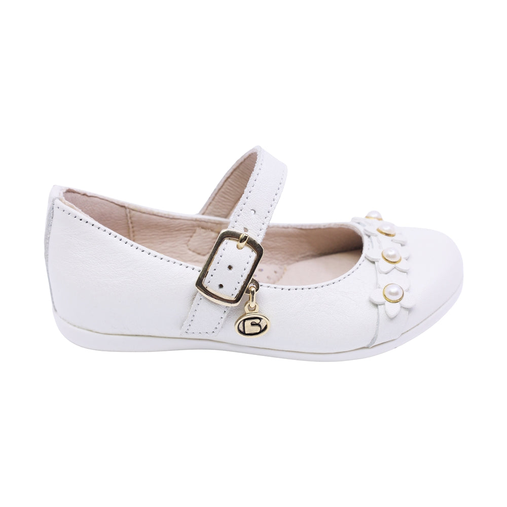 BALERINA COQUETA PARA NIÑA COLOR PERLA DE PIEL ELISA CON HEBILLA