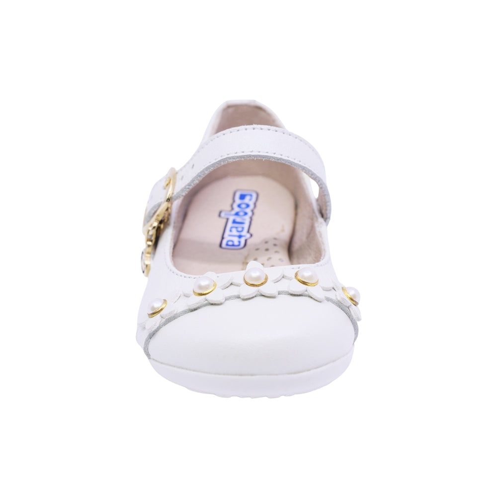BALERINA COQUETA PARA NIÑA COLOR PERLA DE PIEL ELISA CON HEBILLA
