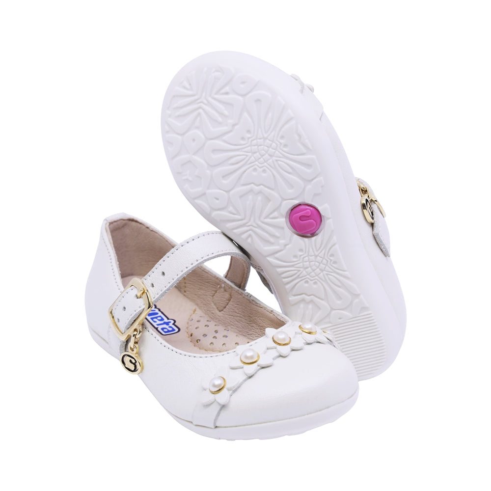 BALERINA COQUETA PARA NIÑA COLOR PERLA DE PIEL ELISA CON HEBILLA