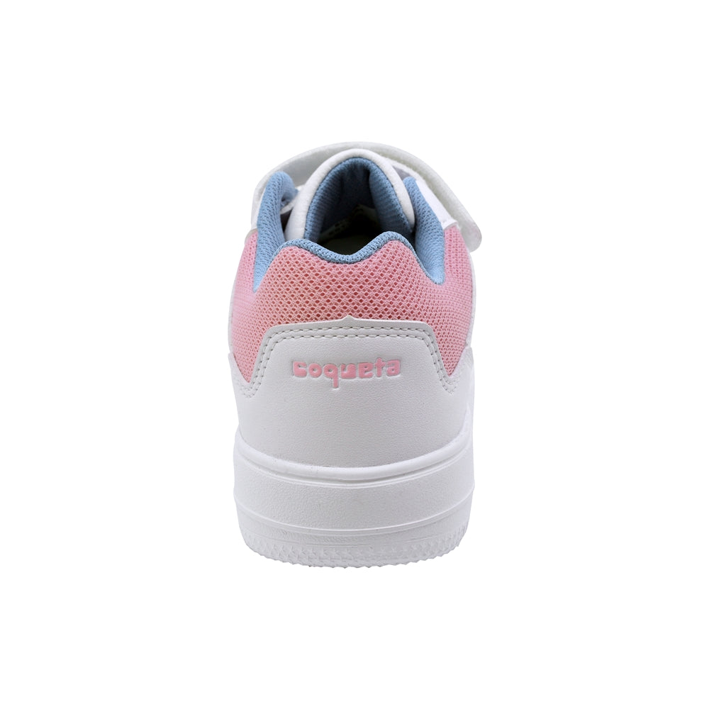 TENIS COQUETA PARA NIÑA DE SINTÉTICO COLOR BLANCO AF1 CON DETALLES ROSA Y AZUL